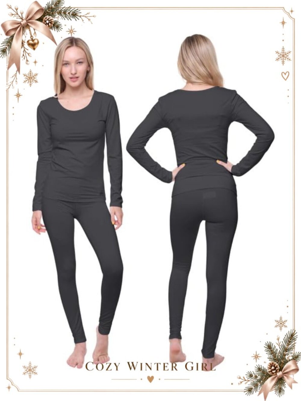Women's Thermal Underwear Set Microfleece Base Layer Top & Leggings